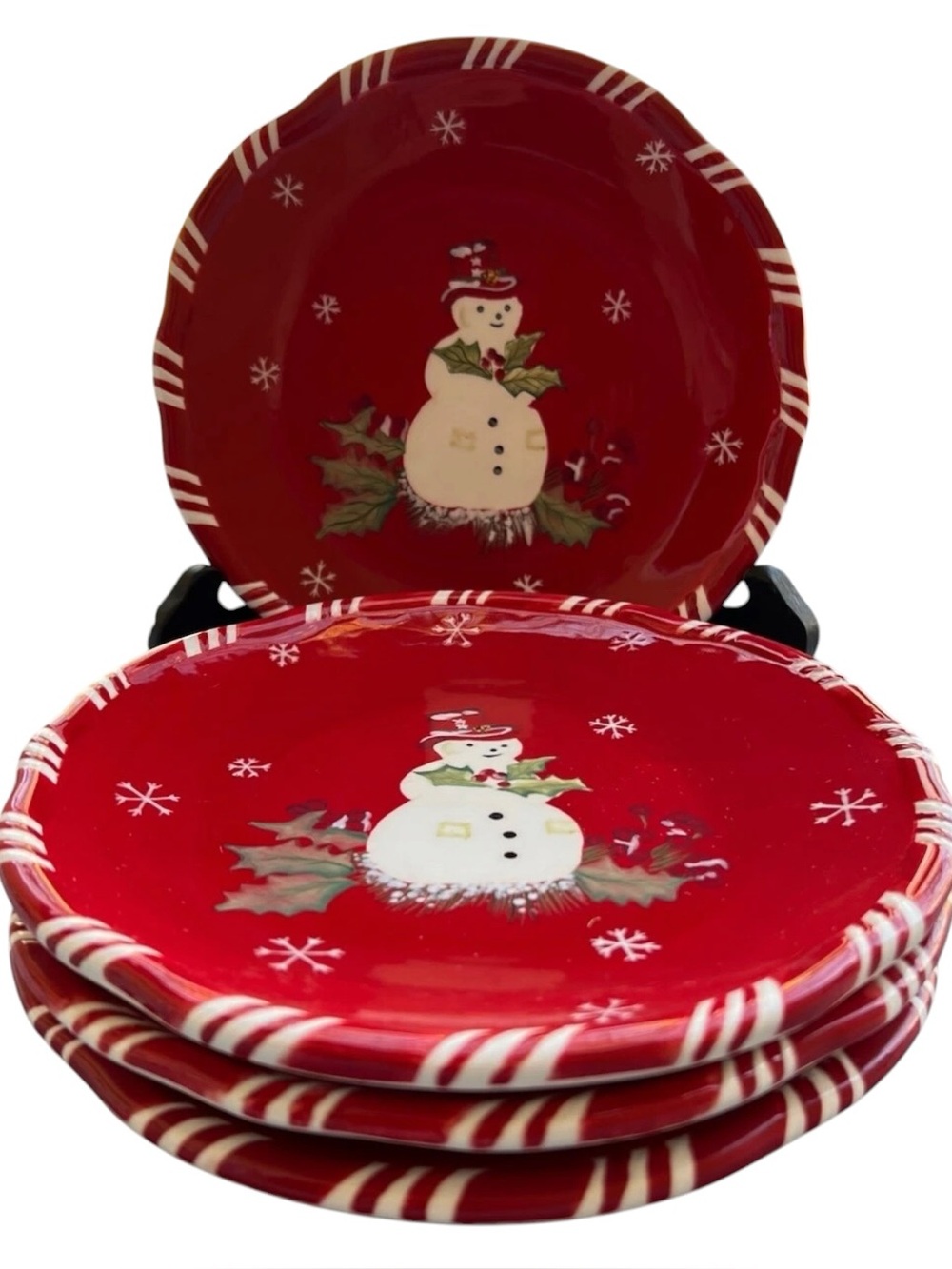 Vtg Tracy Potter Jolly OL’ snowy set of 4 salad plates